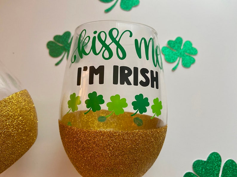 Peek A Boo Glitter Wine Glass  St Patricks Day Glass  Green image 3