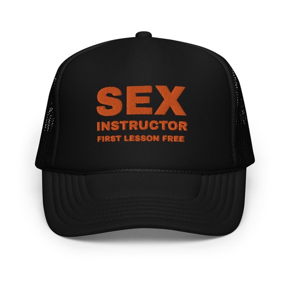 Sex Instructor First Lesson Free Funny Trucker Hat Pink Saying for