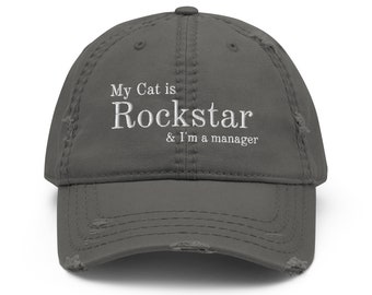 My Cat is Rockstar Distressed Funny Saying Baseball Hat for Women Men Dad Hats Cat Mom Gift for her