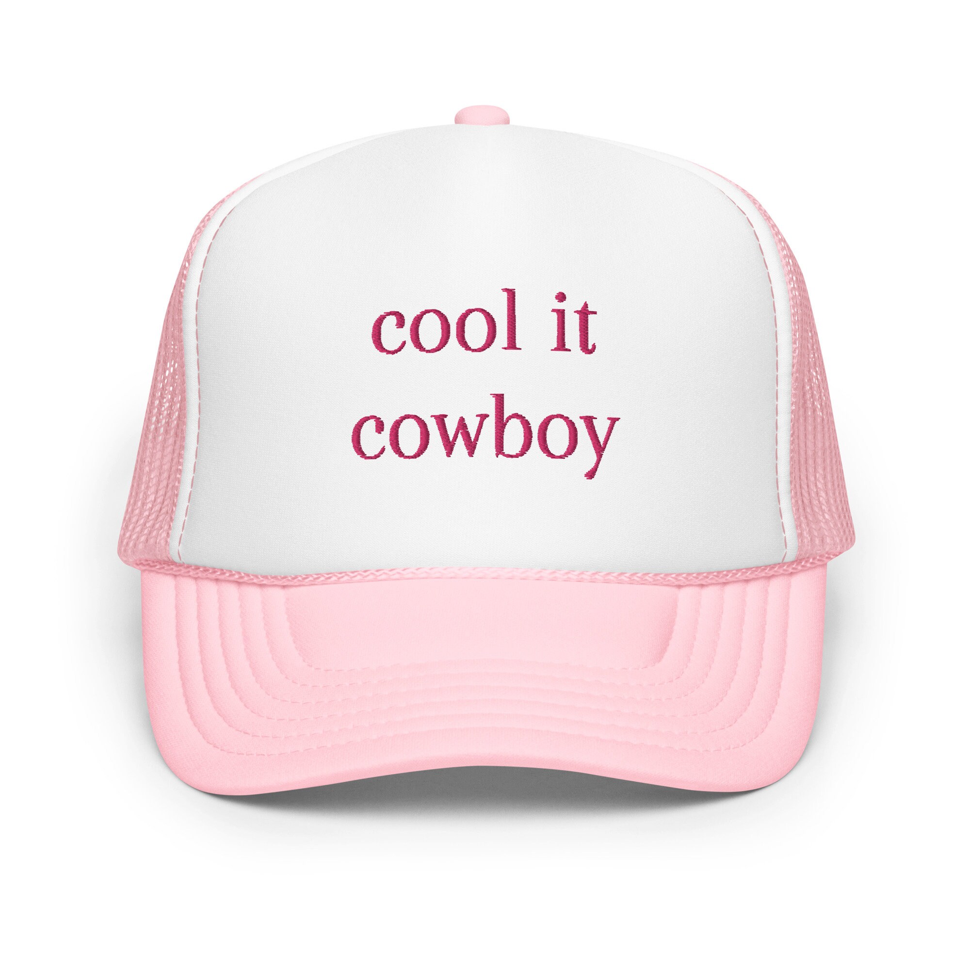 Cool it Cowboy Funny Trucker Hat Pink Saying for Women Embroidered Streetwear Snapback Cap Mom gift