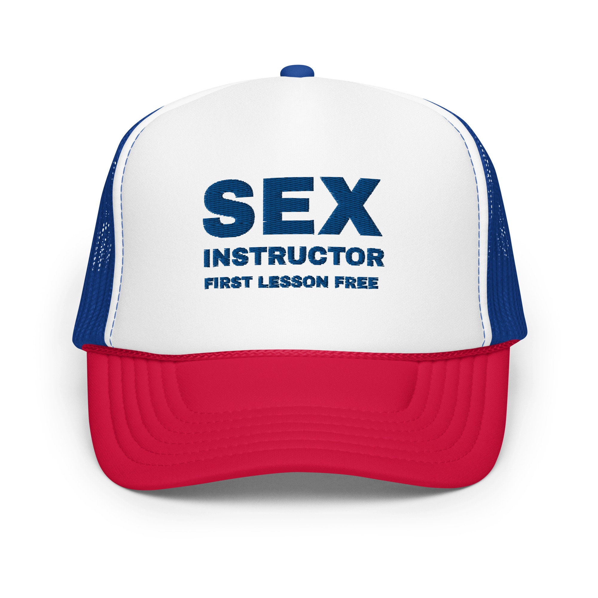 Sex Instructor First Lesson Free Funny Trucker Hat Pink