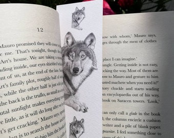 Wolf Bookmark - Animal Bookmarks - Pencil Drawing Illustration Wildlife Art Nature Books Reading Wolves Design