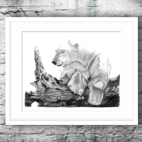 Polar Bear Drawing Digital Art Print Downloadable Hand Drawn Animal Pencil A4 A5 UK Artist Nature Wildlife Wall Art Nursery Picture