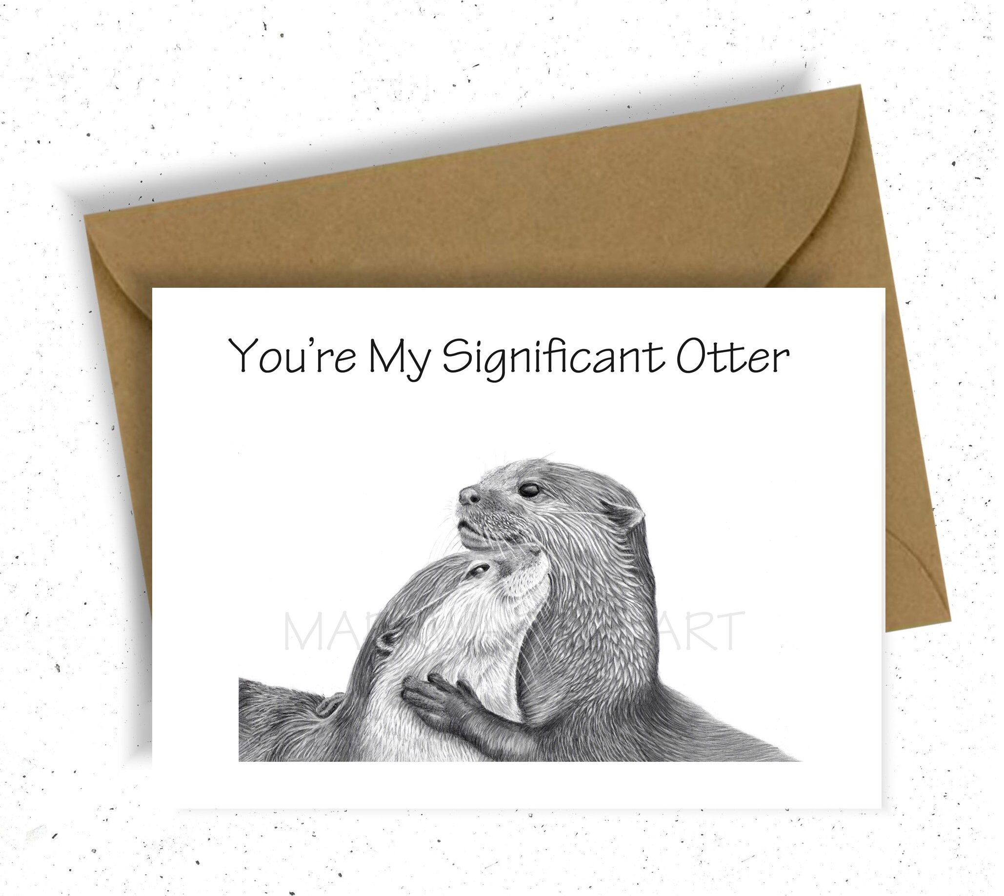 Novelty Greeting Card Cute Otter Romantic Pencil Drawing Etsy