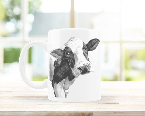 Cow Mug 10oz Ceramic Pencil Drawing Design Coffee Nature Etsy