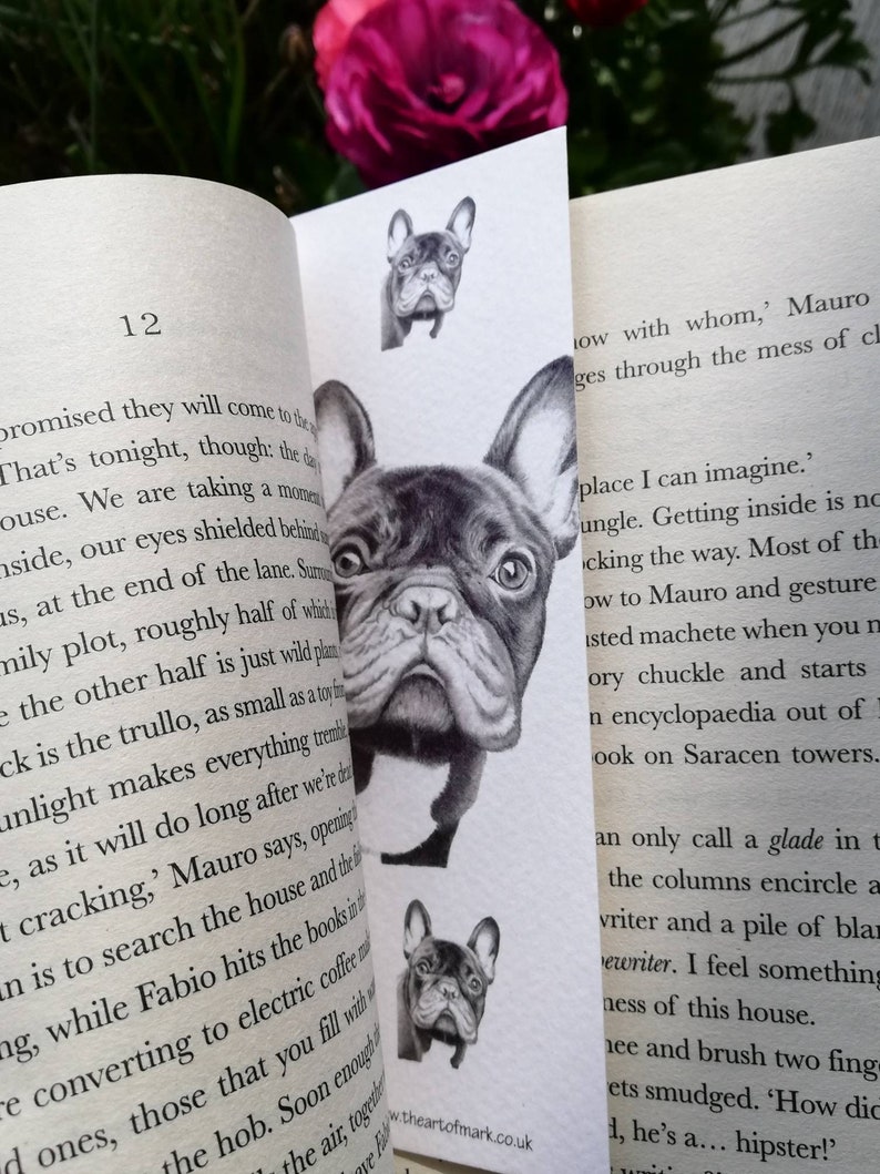 Frenchie Bookmark Animal Bookmarks Pencil Drawing Illustration Dog Art Nature Books Reading French Bulldog Design Fathers Day Gift image 1