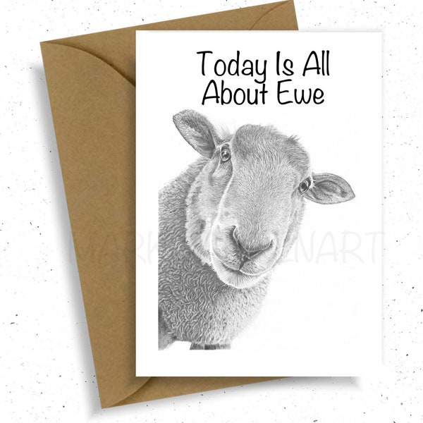 Sheep Birthday Greeting Card, 1st 2nd 3rd 4th 5th 6th 7th 8th 9th 10th Novelty Cute Pencil Drawing - Nature Wildlife Farmyard Ewe