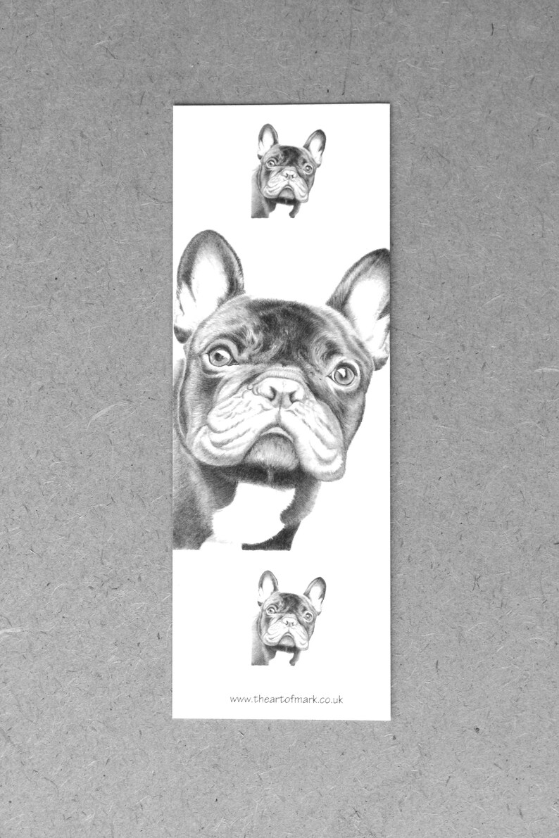 Frenchie Bookmark Animal Bookmarks Pencil Drawing Illustration Dog Art Nature Books Reading French Bulldog Design Fathers Day Gift image 2