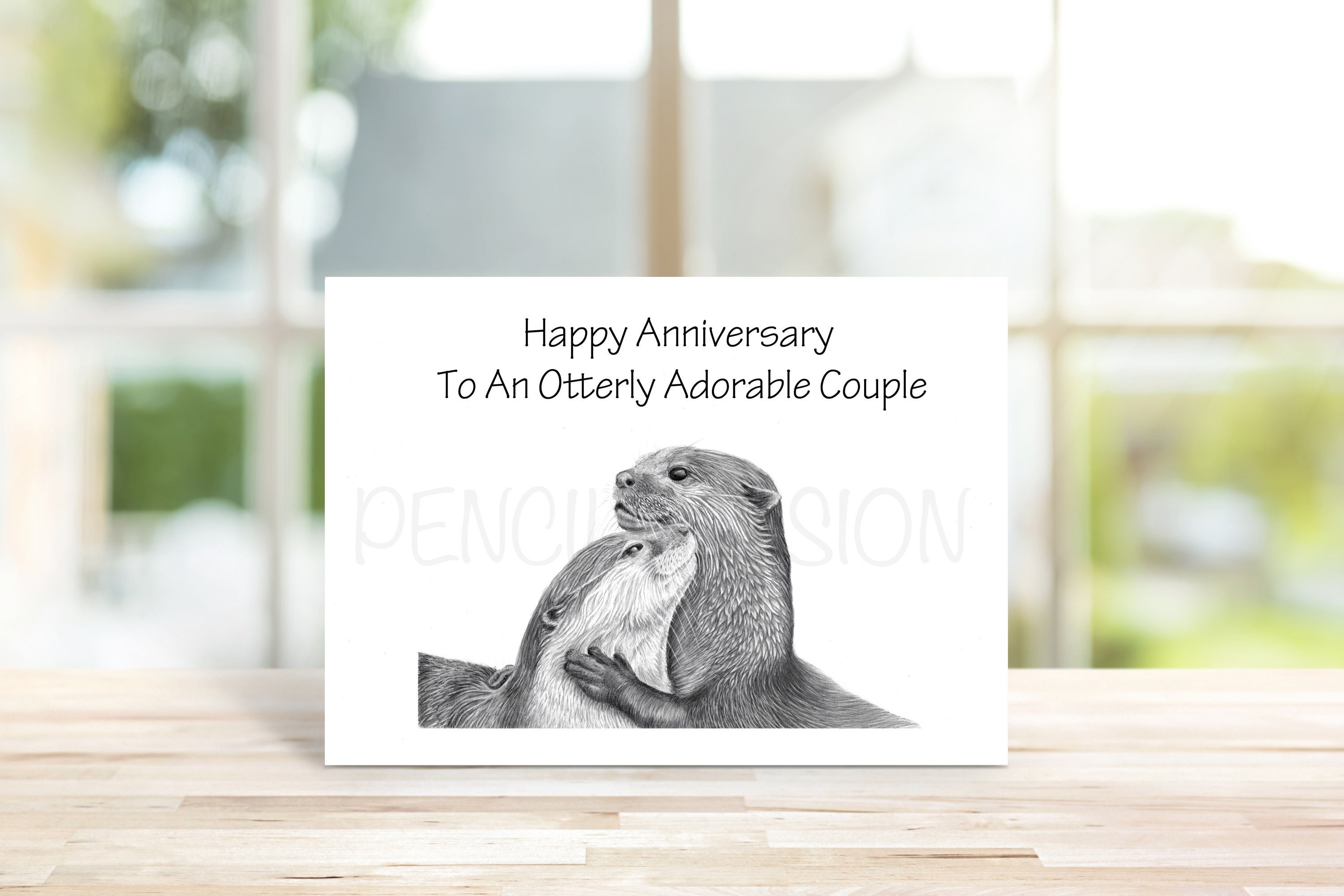 Romantic Otters Anniversary / Birthday Card For Him Or Her - Otterly In Love With You - Otters Holding Hands - Cute Animals Collection - Norway