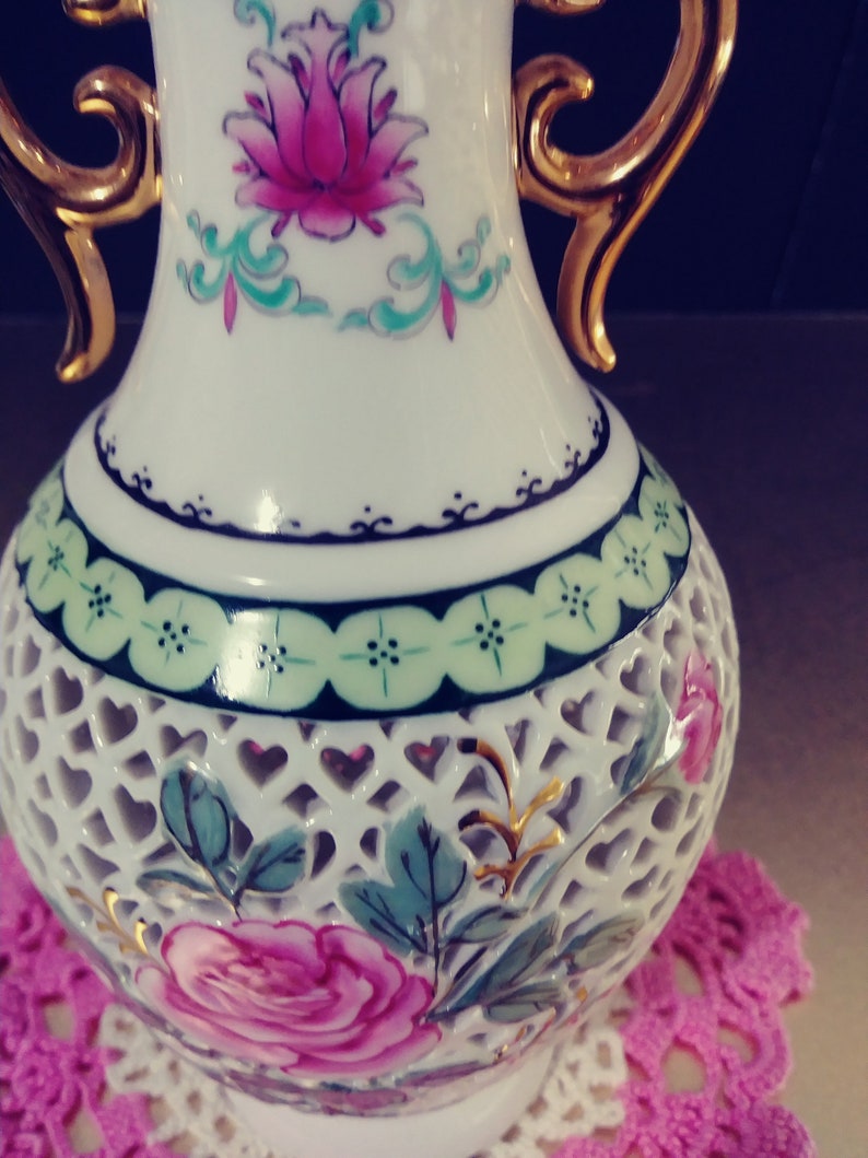 Porcelain Pink Rose Heart Pattern Vase Gifts For Her Gifts For Mom Housewarming Gifts Vintage Vase