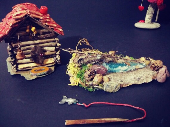 Miniature Log Cabin With Pond Fairy Garden House Fairy Pond Etsy