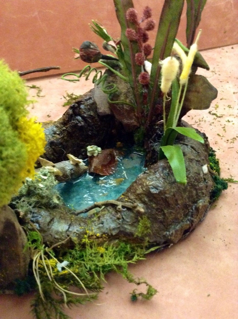 Unique OOAK Handmade Miniature Fairy Garden Frog Pond With Tree Fairy Garden Ideas Bonsai Garden Decorations Terrarium Decorations Gift Idea