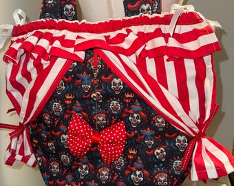 Creepy Clown Tote Bag: Handmade clown purse with circus tent, creepy, sinister sideshow