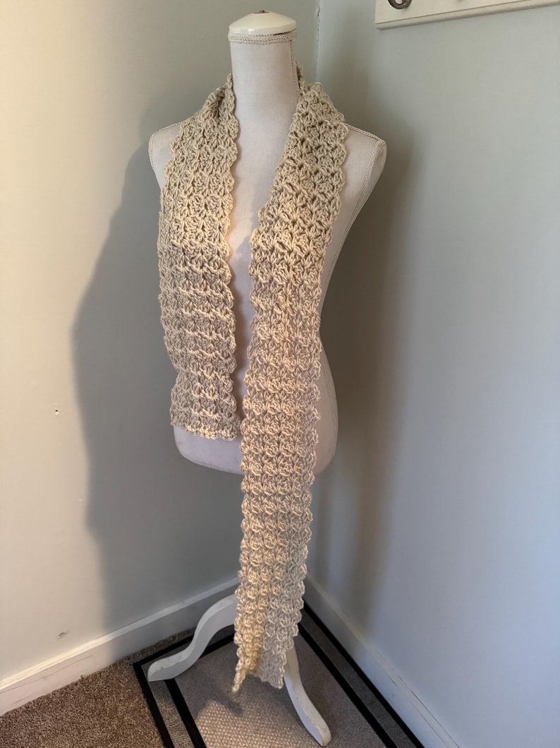 Crocheted Light Beige Scarf: Long & Warm Winter Shawl - Etsy