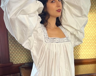 Tudor Chamise; Cotton or Linen Shift; Renaissance Slip; Black Work Embroidered Chemise