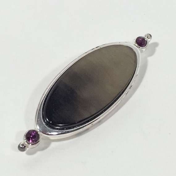 Vintage Signed MONET Oval Brooch Simulated Lucite… - image 3