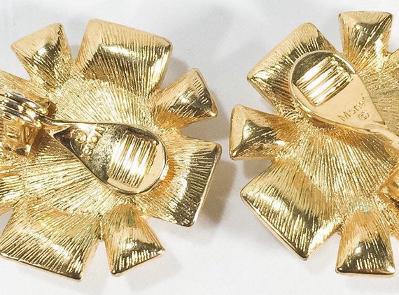 Vintage Monet Earrings. Gold, Pearl Cabochon, Pav… - image 4