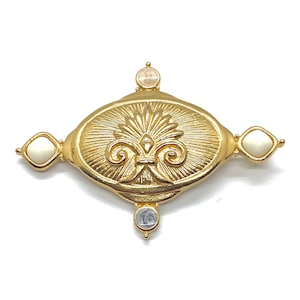 Vintage Signed TRIFARI tm Limited Edition HSN Gold Plated, Enamel & Cabochon Oval Brooch.