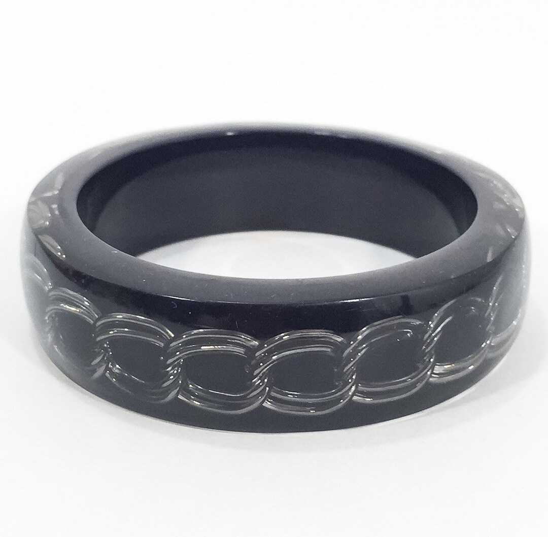 Vintage Clear Lucite and Chain Bangle Black Back. Thermoplastic Resin ...