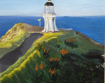 Original, 8in x 10in, Lighthouse on a Hill, Acrylic Painting