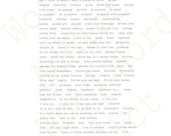 typewritten words, quotes, for junk, bullet, scrapbook journal, art, collage - typed from authentic vintage typewriter, 2 pages, 3 colors
