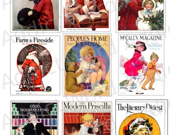 Antique Christmas Magazine Cover Gift Tags: Vintage Holiday Images (Digital Download)