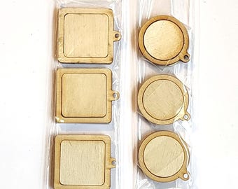 Mini Wood Frame Charms (set of 3): Inchie Art, Journal Dangles, Keychain Blanks