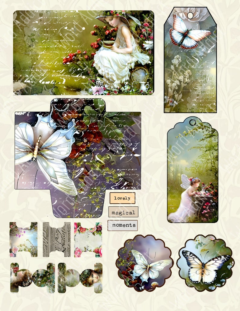 Enchanted Forest Digital Junk Journal Scrapbook Pages, Whimsical, Ephemera, Pockets, Tags, Digital Download, Creative, Tabs, Stickers image 4