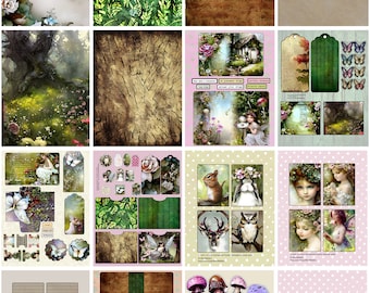 Enchanted Forest Junk Journal Kit: Fairies, Animals, Ephemera (Digital Download)