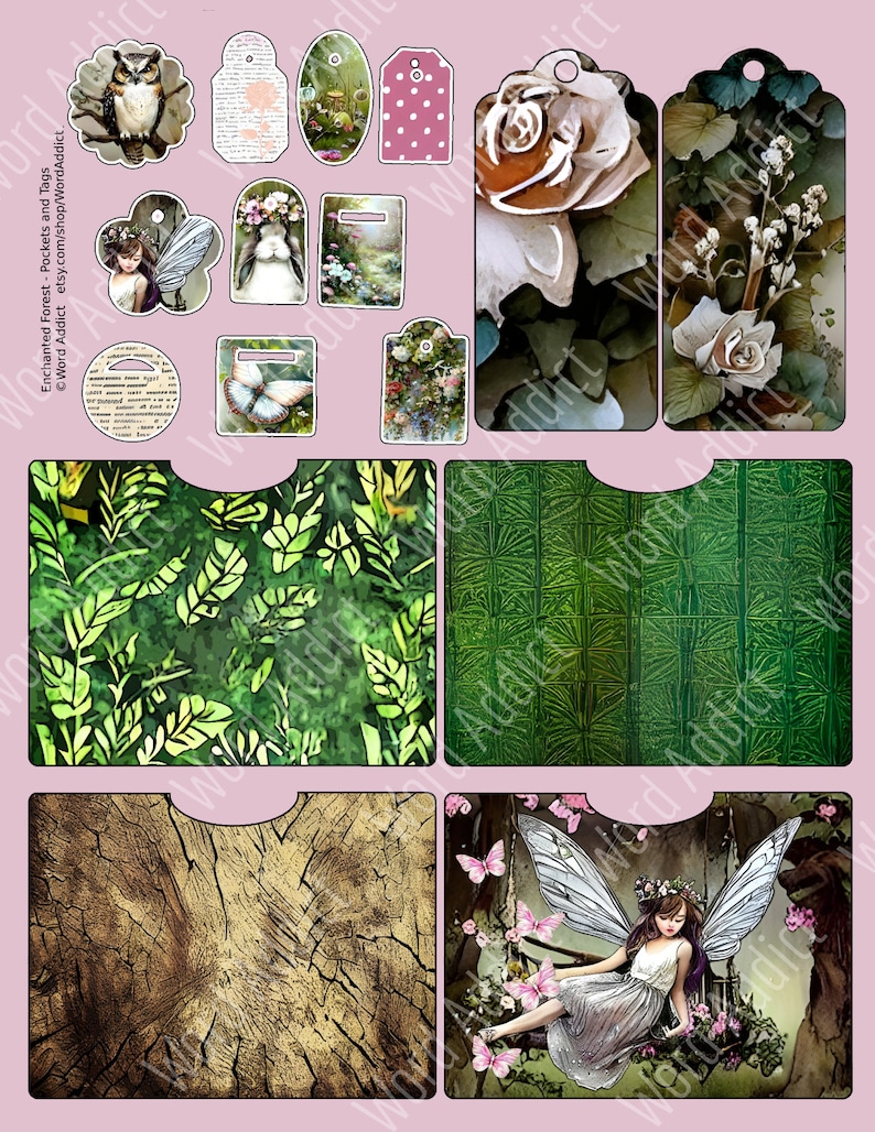 Enchanted Forest Digital Junk Journal Scrapbook Pages, Whimsical, Ephemera, Pockets, Tags, Digital Download, Creative, Tabs, Stickers image 8