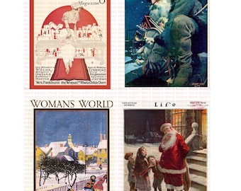 Authentic Antique Christmas Magazine Cover Journal Cards, Vintage Holiday Images (Digital Download)