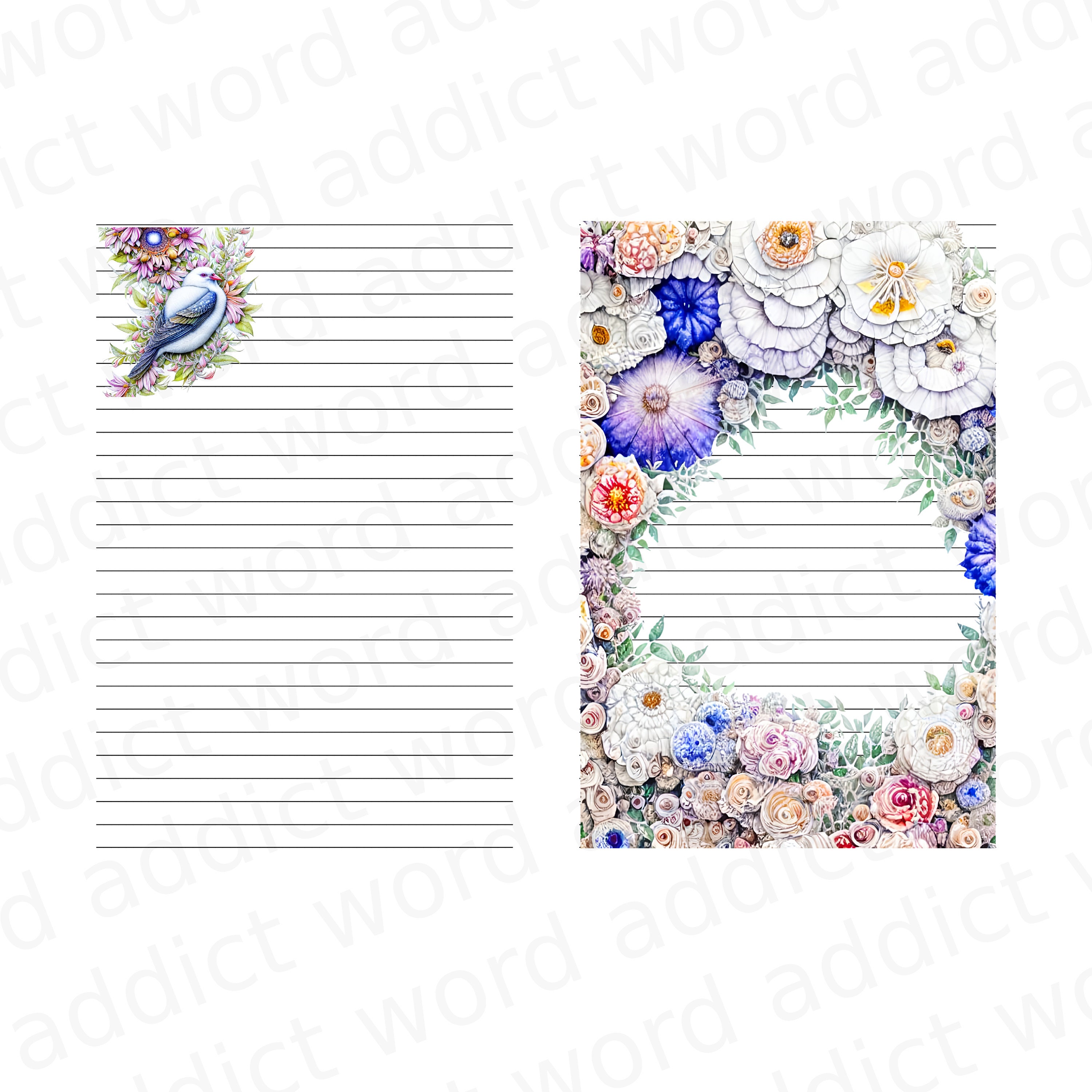 Lined Journal Pages, Digital Download, Floral, Butterfly, Birds for ...