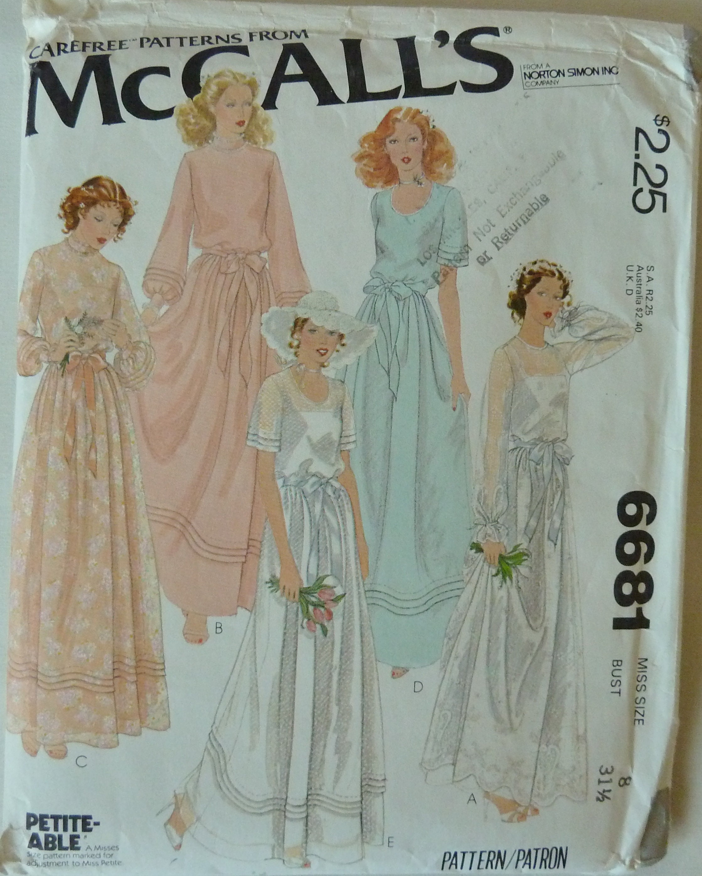 prom dresses 1979 Mccall's 6681 Wedding & Bridesmaid Gowns Vintage 1979 Sz 8