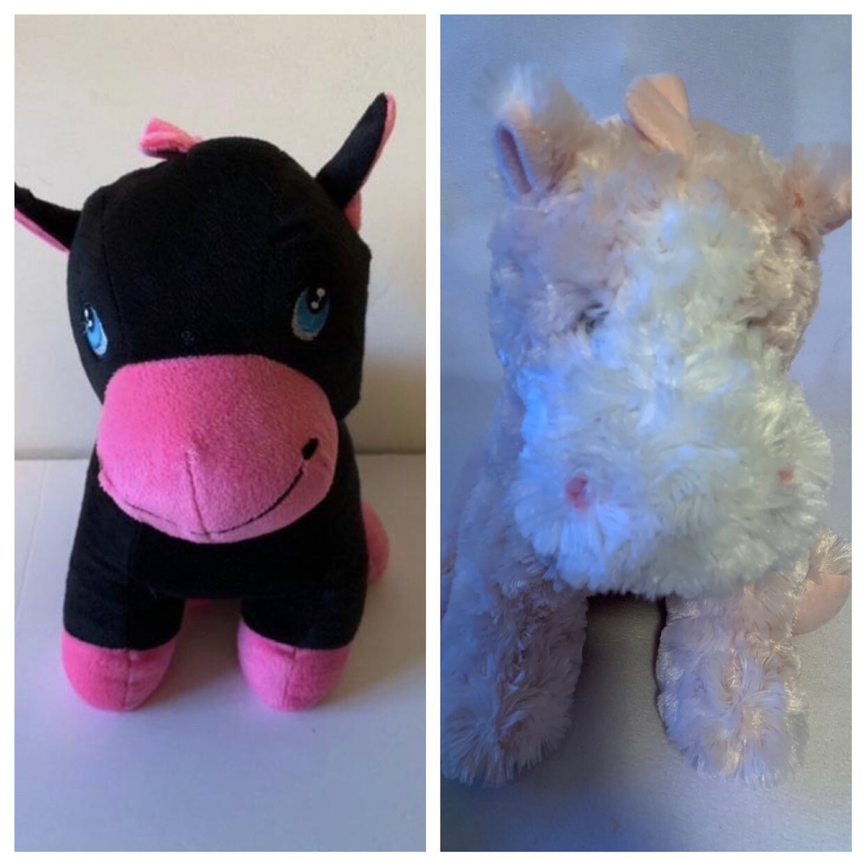 Weighted stuffed animal, Pink cow with 5 lbs and baby, black cow 3 1/2