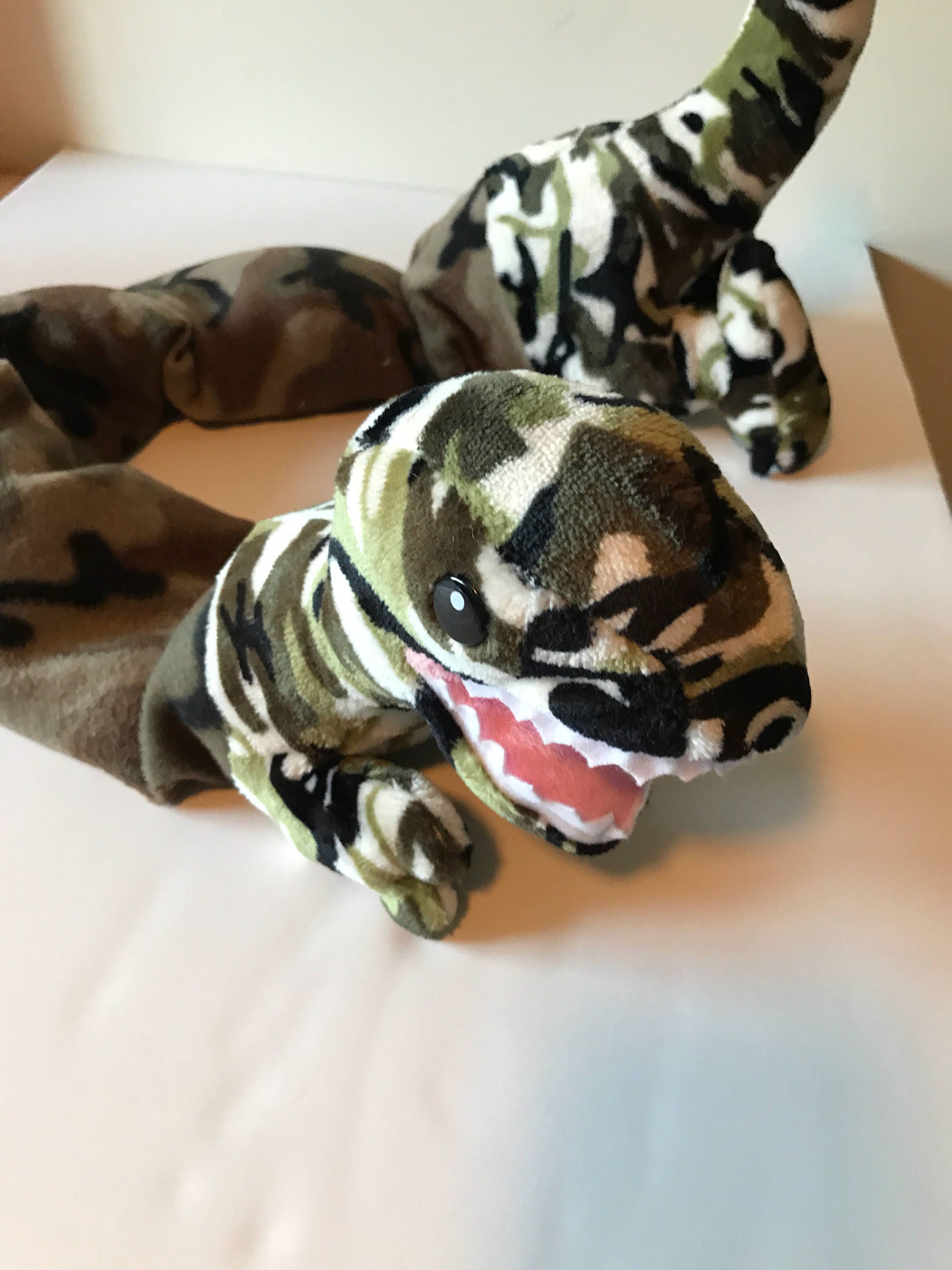 Weighted stuffed animal shoulder wrap, camoflage dinosaur, 4 lbs