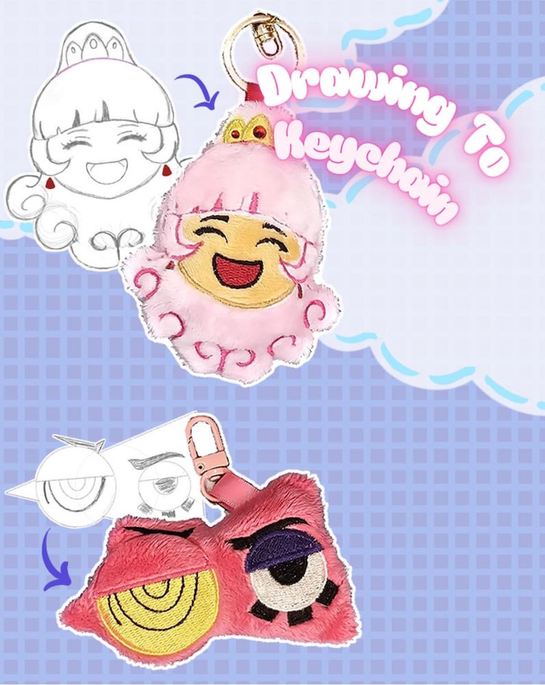 Custom Character Embroidered Keychain - Etsy