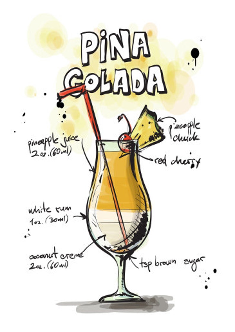 Pina Colada Card Drink Recipe Card Party Invitation 21st Etsy