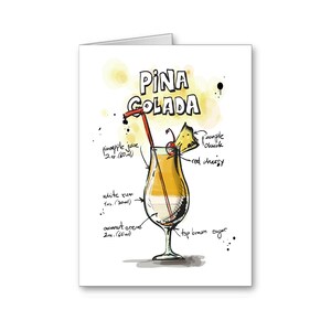 Pina Colada kaart, drinken Recept kaart, uitnodiging voor feest, 21e verjaardag, Bedankkaart, barman Card, alcohol kaart, positieve gedachten sturen