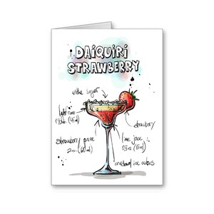 Aardbei Daiquiri Card, drinken Recept, uitnodiging voor feest, 21e verjaardag, dank u, alcohol kaart, cocktail party, positieve gedachten sturen