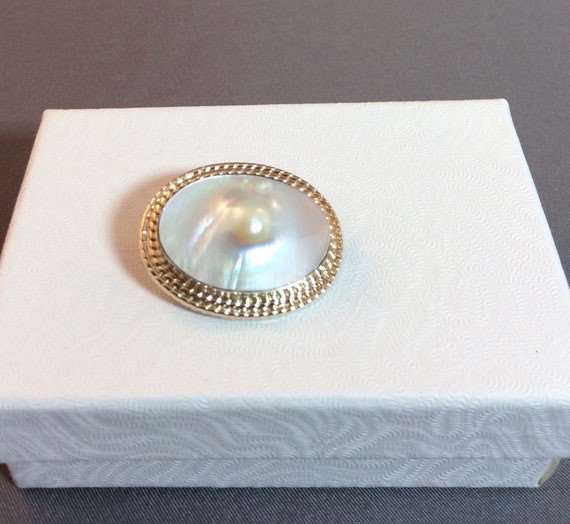 Sterling silver and 14kt gold blister pearl pin b… - image 3