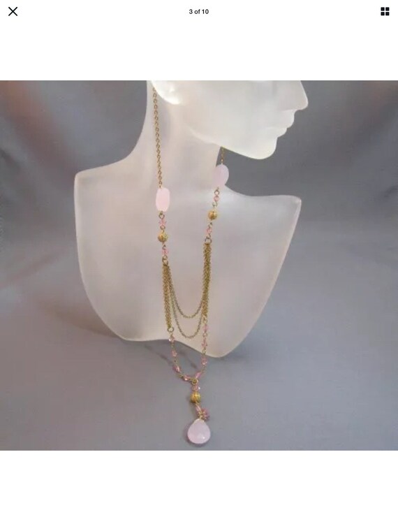 Drape chain necklace with pink quartz and pink cry