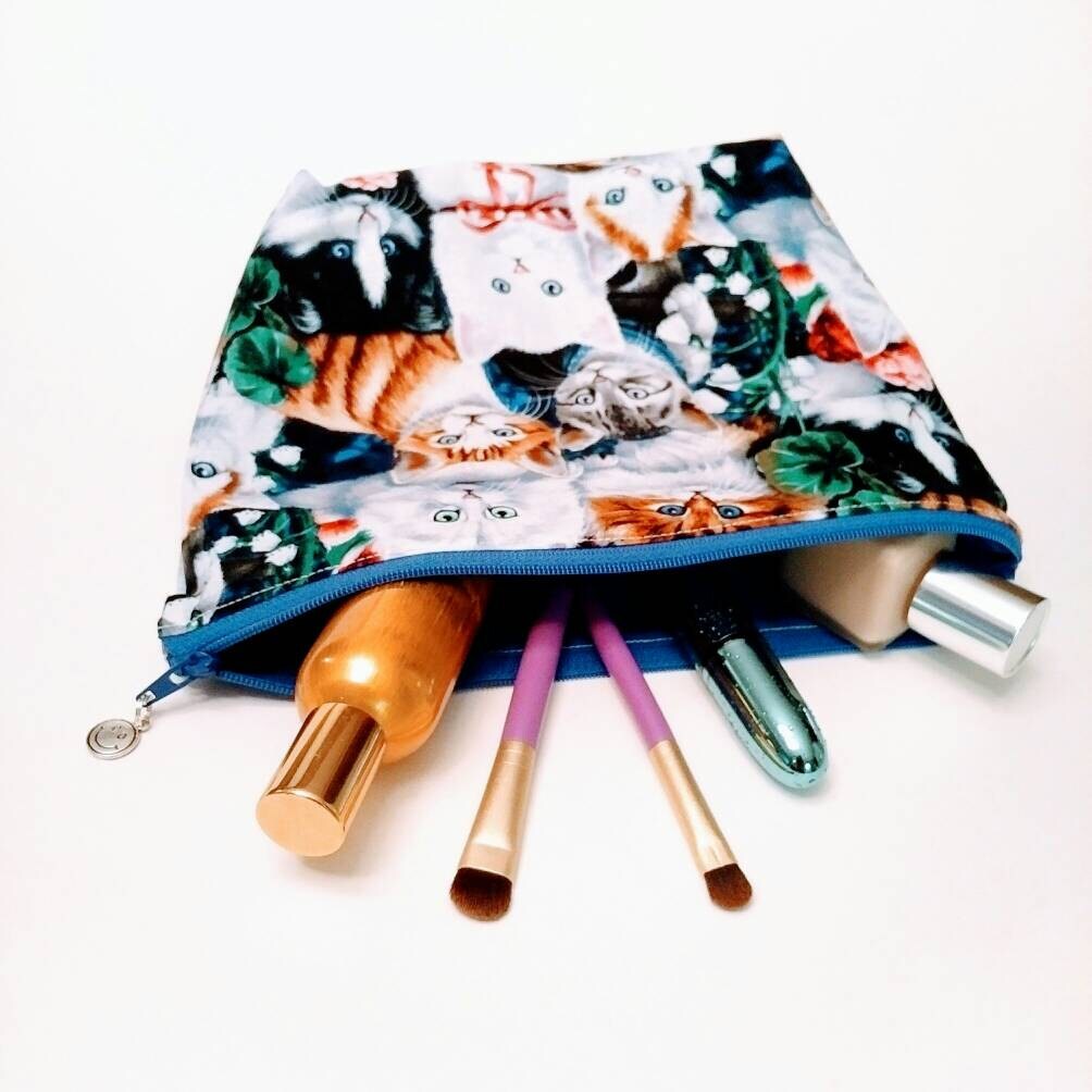 Cat Makeup Bag Kitten Cosmetics Bag Adorable Cat Zippered Pouch Etsy