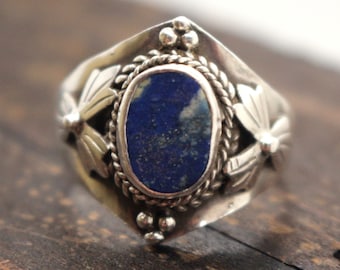 Vintage Ring Silver Lapis Lazuli Blue Stone Sterling 925 Statement Jewelry US sz 8 UK sz P-Q Weight 4.7grams VTG Jewelry ca 1990s