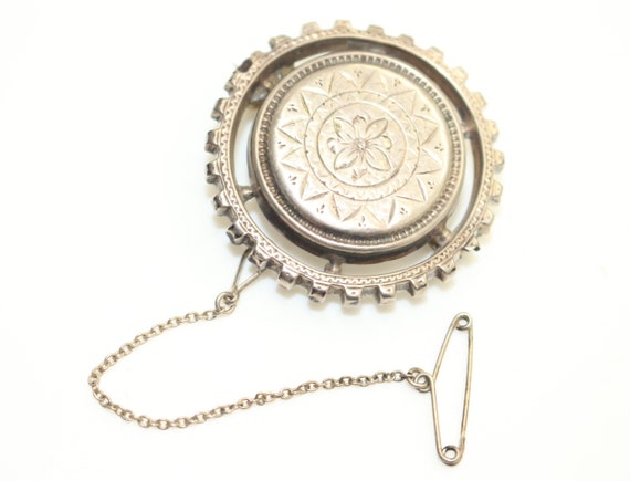 Victorian Antique Brooch Pin Silver White Metal wi