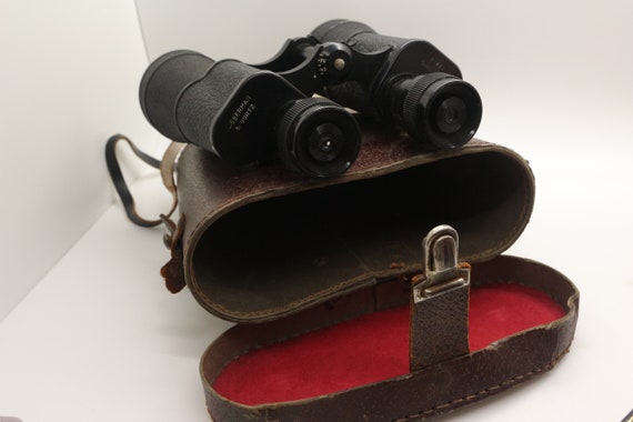 Binoculars Lieberman & Gortz 20x45 Coated Lenses, medium to full size, field binoculars, Vintage with leather box/case. Militaria
