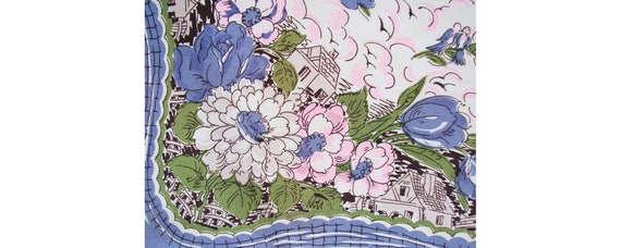 Vintage 1940s Novelty Print Scarf Country Cottage… - image 3