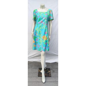 Vintage 1980s LILLY PULITZER Dress Turquoise Floral Print Shift