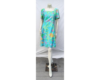 Vintage 1980s LILLY PULITZER Dress Turquoise Floral Print Shift