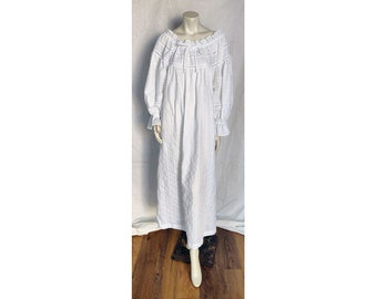 Vintage 1970s CHRISTIAN DIOR Nightgown White Cotton Puff Sleeve Drawstring Neck