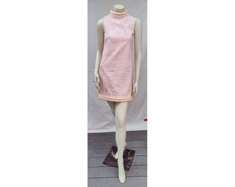 Mod Vintage 1960s Mini Dress VICKY VAUGHN Space Age Design Pink Brocade